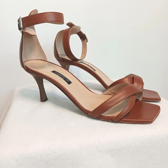 LAFAYETTE 148 Ankle Strap Heels Sz 41 BROWN Sandals Lula Luxury retail $455 NEW - Picture 10 of 16